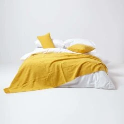 Nirvana Slub Cotton Ochre Yellow Throw -Best Homeware Store 3 sf1243 nirvana slub cotton ochre yellow throw