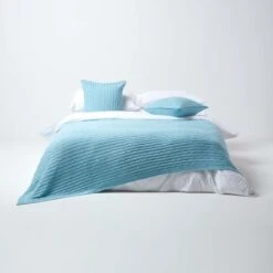 Cotton Cable Knit Pastel Blue Throw -Best Homeware Store 3 sf1595 cotton cable knit pastel blue throw 3