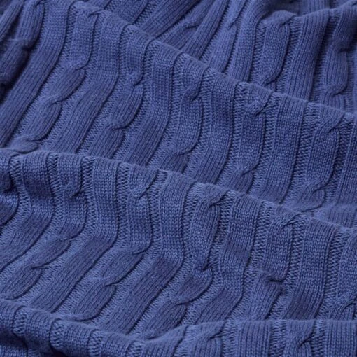 Cotton Cable Knit Navy Blue Throw -Best Homeware Store 4 sf1378 cotton cable knit throw navy blue