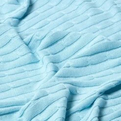 Cotton Cable Knit Pastel Blue Throw -Best Homeware Store 4 sf1595 cotton cable knit pastel blue throw 3