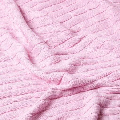 Cotton Cable Knit Pastel Pink Throw -Best Homeware Store 4 sf1597 cotton cable knit pastel pink throw 3