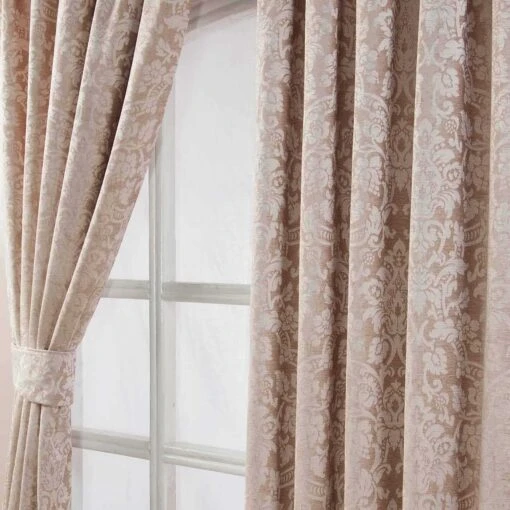 Latte Velvet Jacquard Pencil Pleat Lined Curtain Pair -Best Homeware Store 40 velvet jacquard pencil pleat curtain 46 x 72 inches latte