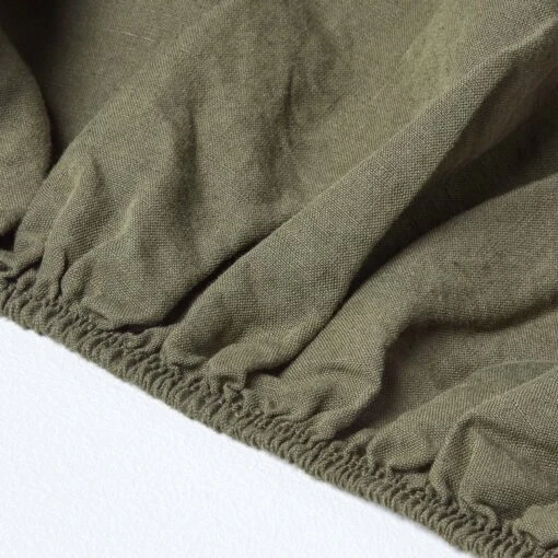 Khaki Green Linen Fitted Sheet -Best Homeware Store 5 bl1498 khaki green linen fitted sheet