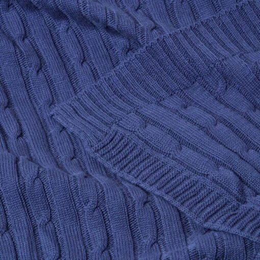 Cotton Cable Knit Navy Blue Throw -Best Homeware Store 5 sf1378 cotton cable knit throw navy blue 1