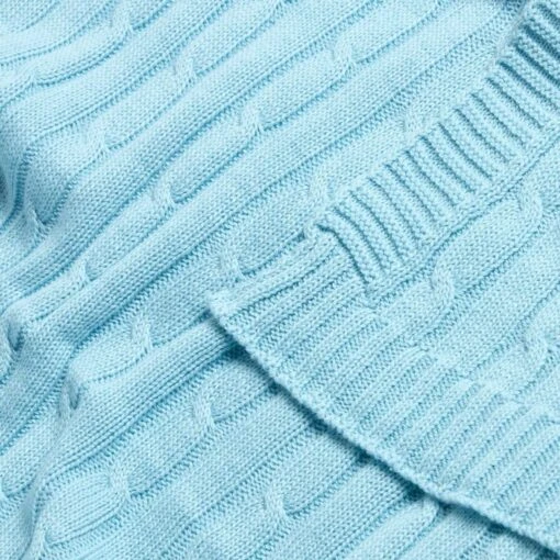 Cotton Cable Knit Pastel Blue Throw -Best Homeware Store 5 sf1595 cotton cable knit pastel blue throw 3