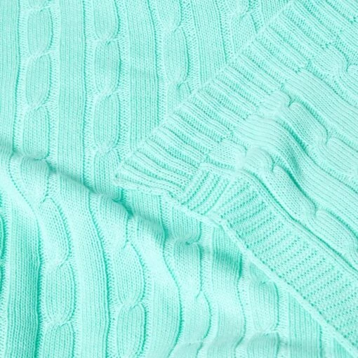 Cotton Cable Knit Pastel Green Throw -Best Homeware Store 5 sf1596 cotton cable knit pastel green throw 3