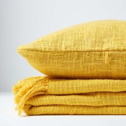 Nirvana Slub Cotton Ochre Yellow Throw -Best Homeware Store 6 sf1243 nirvana slub cotton ochre yellow throw