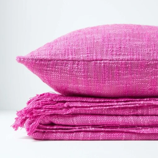 Nirvana Slub Cotton Pink Throw -Best Homeware Store 6 sf1245 nirvana slub cotton pink throw