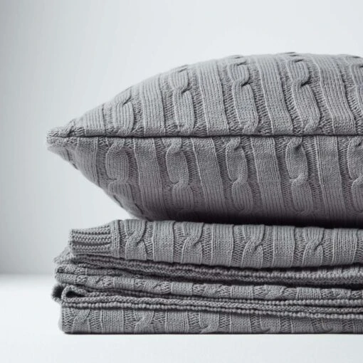 Cotton Cable Knit Grey Throw -Best Homeware Store 6 sf1377 cotton cable knit grey throw