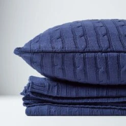 Cotton Cable Knit Navy Blue Throw -Best Homeware Store 6 sf1378 cotton cable knit throw navy blue 1