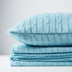 Cotton Cable Knit Pastel Blue Throw -Best Homeware Store 6 sf1595 cotton cable knit pastel blue throw 3