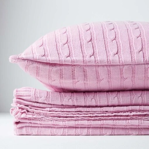 Cotton Cable Knit Pastel Pink Throw -Best Homeware Store 6 sf1597 cotton cable knit pastel pink throw 3