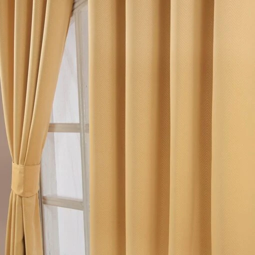 Yellow Herringbone Chevron Blackout Thermal Curtains Pair Eyelet Style -Best Homeware Store 93 embossed eyelet curtain 46 x 72 inches mustard yellow