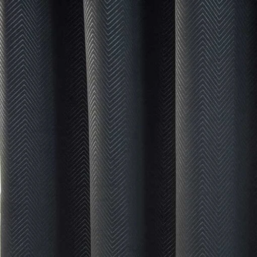 Black Herringbone Chevron Blackout Thermal Curtains Pair Eyelet Style -Best Homeware Store Black Herringbone Chevron Blackout Thermal Curtains Pair Eyelet Style 3