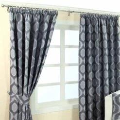 Blue Jacquard Curtain Modern Curve Design Fully Lined With Tie Backs -Best Homeware Store Marbbela Collection Curtains Blue3