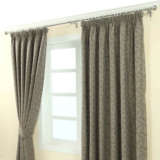 Grey Jacquard Curtain Vintage Floral Design Fully Lined -Best Homeware Store Marbbela Collection Grey2