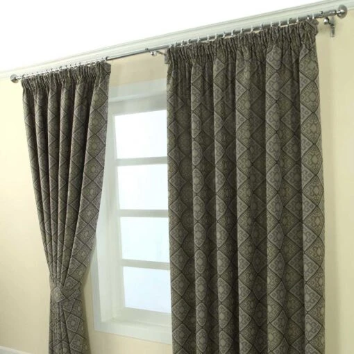 Grey Jacquard Curtain Abstract Aztec Design Fully Lined -Best Homeware Store Marbbela Curtains Collection Grey Color2