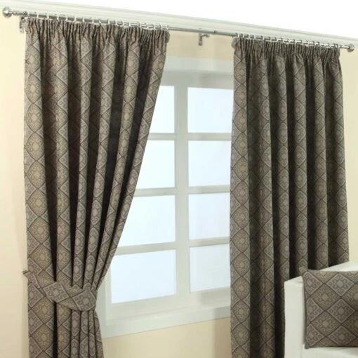 Grey Jacquard Curtain Abstract Aztec Design Fully Lined -Best Homeware Store Marbbela Curtains Collection Grey Color3