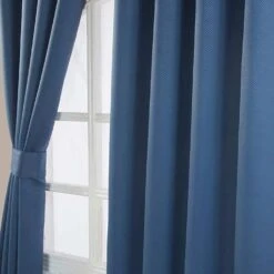 New Products -Best Homeware Store Navy Blue Herringbone Chevron Blackout Thermal Curtains Eyelet Style 1