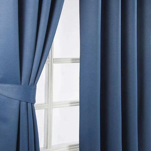 Navy Blue Herringbone Chevron Blackout Thermal Curtains Eyelet Style -Best Homeware Store Navy Blue Herringbone Chevron Blackout Thermal Curtains Eyelet Style 2