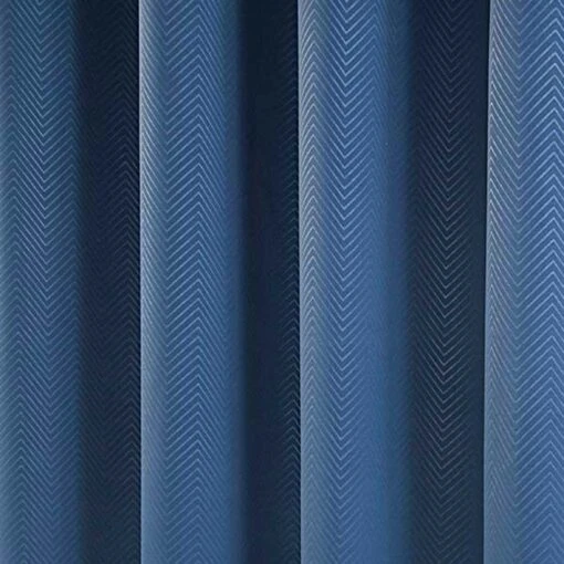 Navy Blue Herringbone Chevron Blackout Thermal Curtains Eyelet Style -Best Homeware Store Navy Blue Herringbone Chevron Blackout Thermal Curtains Eyelet Style 3