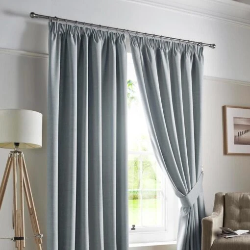 Sky Blue Plain Blackout Curtains Fully Lined Pencil Pleat With Tie Backs, 46 X 90" Drop -Best Homeware Store Sky Blue Plain Curtains 3