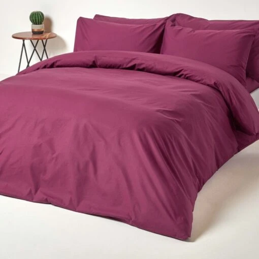 Plum Egyptian Cotton Duvet Cover With Pillowcases 200 Thread Count -Best Homeware Store bl1133 02