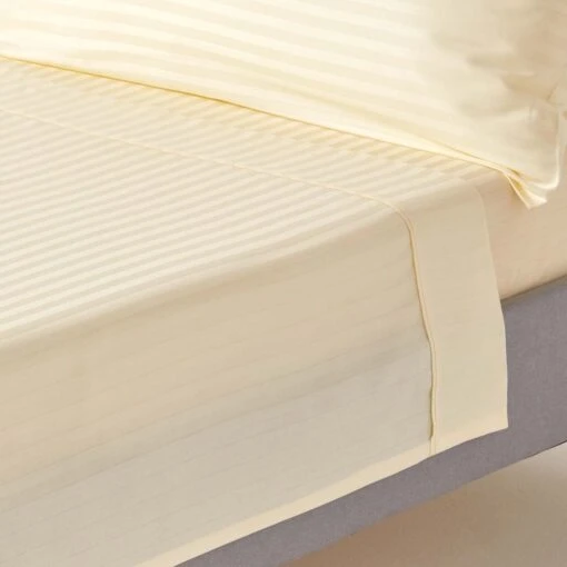 Pastel Yellow Egyptian Cotton Satin Stripe Flat Sheet 330 Thread Count -Best Homeware Store bl1208 01