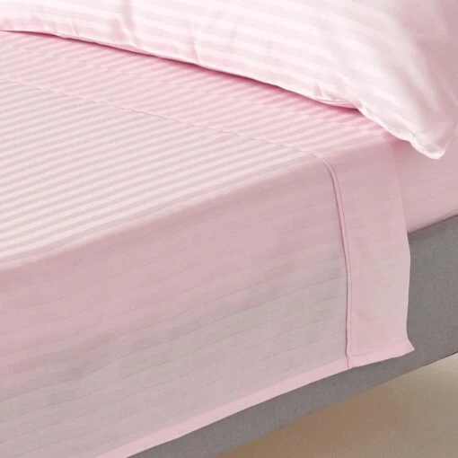 Pink Egyptian Cotton Satin Stripe Flat Sheet 330 Thread Count -Best Homeware Store bl1213 01