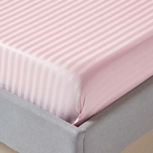 Pink Egyptian Cotton Satin Stripe Flat Sheet 330 Thread Count -Best Homeware Store bl1213 02