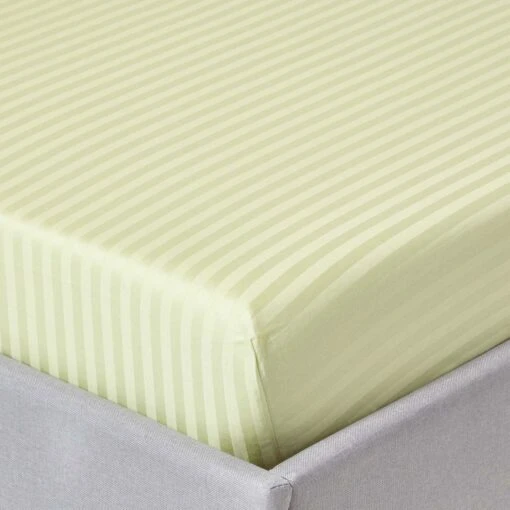 Sage Green Egyptian Cotton Satin Stripe Fitted Sheet 330 Thread Count -Best Homeware Store bl1222 01