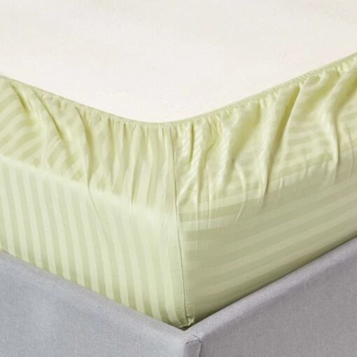 Sage Green Egyptian Cotton Satin Stripe Fitted Sheet 330 Thread Count -Best Homeware Store bl1222 02