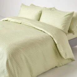 Sage Green Egyptian Cotton Satin Stripe Fitted Sheet 330 Thread Count -Best Homeware Store bl1222 04