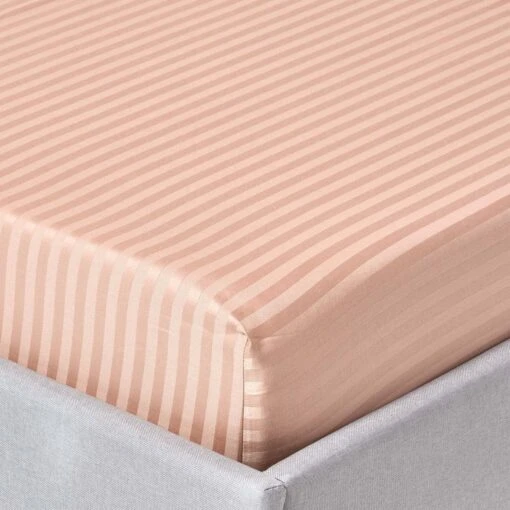 Taupe Beige Egyptian Cotton Satin Stripe Fitted Sheet 330 Thread Count -Best Homeware Store bl1227 01