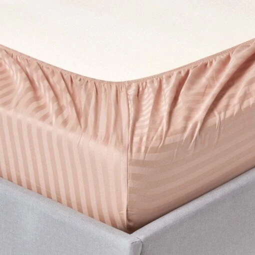 Taupe Beige Egyptian Cotton Satin Stripe Fitted Sheet 330 Thread Count -Best Homeware Store bl1227 02