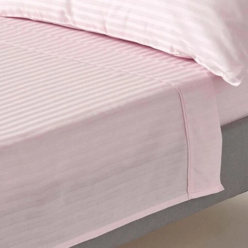 Dusky Pink Violet Egyptian Cotton Satin Stripe Flat Sheet 330 Thread Count -Best Homeware Store bl1233 01