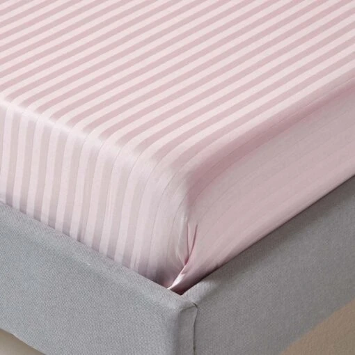 Dusky Pink Violet Egyptian Cotton Satin Stripe Flat Sheet 330 Thread Count -Best Homeware Store bl1233 02