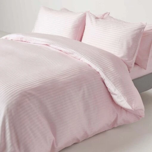 Dusky Pink Violet Egyptian Cotton Stripe Duvet Cover And Pillowcases 330 TC -Best Homeware Store bl1234 01