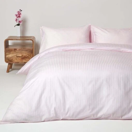 Dusky Pink Violet Egyptian Cotton Stripe Duvet Cover And Pillowcases 330 TC -Best Homeware Store bl1234 02