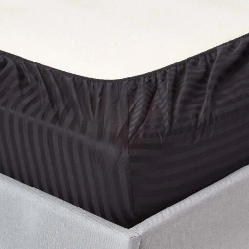 Black Egyptian Cotton Satin Stripe Fitted Sheet 330 Thread Count -Best Homeware Store bl1237 02