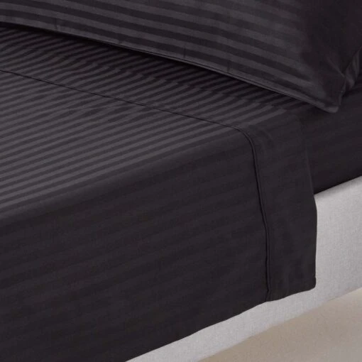 Black Egyptian Cotton Satin Stripe Flat Sheet 330 Thread Count -Best Homeware Store bl1238 01