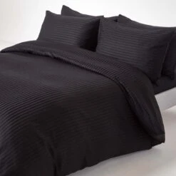 Black Egyptian Cotton Satin Stripe Flat Sheet 330 Thread Count -Best Homeware Store bl1238 03