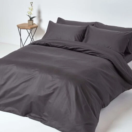 Dark Charcoal Grey Egyptian Cotton Duvet Cover With Pillowcases 1000 TC -Best Homeware Store bl1313 01