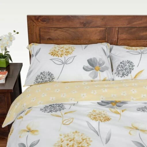 Lemon, White And Grey Floral Duvet Cover Set -Best Homeware Store bl1347a 4