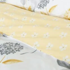 Lemon, White And Grey Floral Duvet Cover Set -Best Homeware Store bl1347b 4