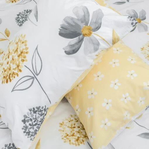 Lemon, White And Grey Floral Duvet Cover Set -Best Homeware Store bl1347c 4