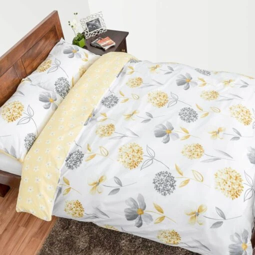 Lemon, White And Grey Floral Duvet Cover Set -Best Homeware Store bl1347main 4