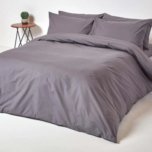 Dark Grey Egyptian Cotton Duvet Cover With Pillowcases 200 Thread Count -Best Homeware Store bl1451 02