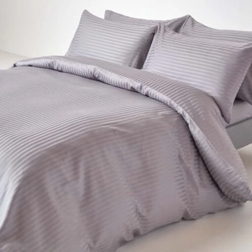 Grey Egyptian Cotton Stripe Duvet Cover And Pillowcases 330 TC -Best Homeware Store bl1469 01