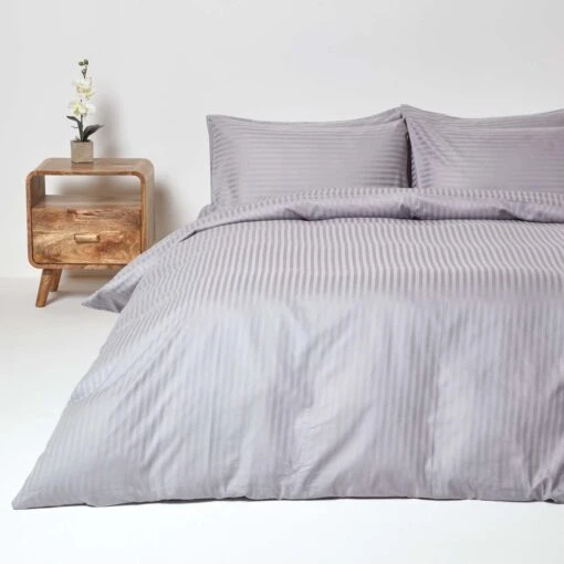 Grey Egyptian Cotton Stripe Duvet Cover And Pillowcases 330 TC -Best Homeware Store bl1469 02